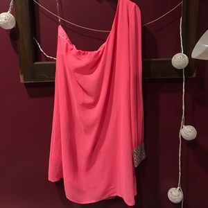 Pink one shoulder mini dress